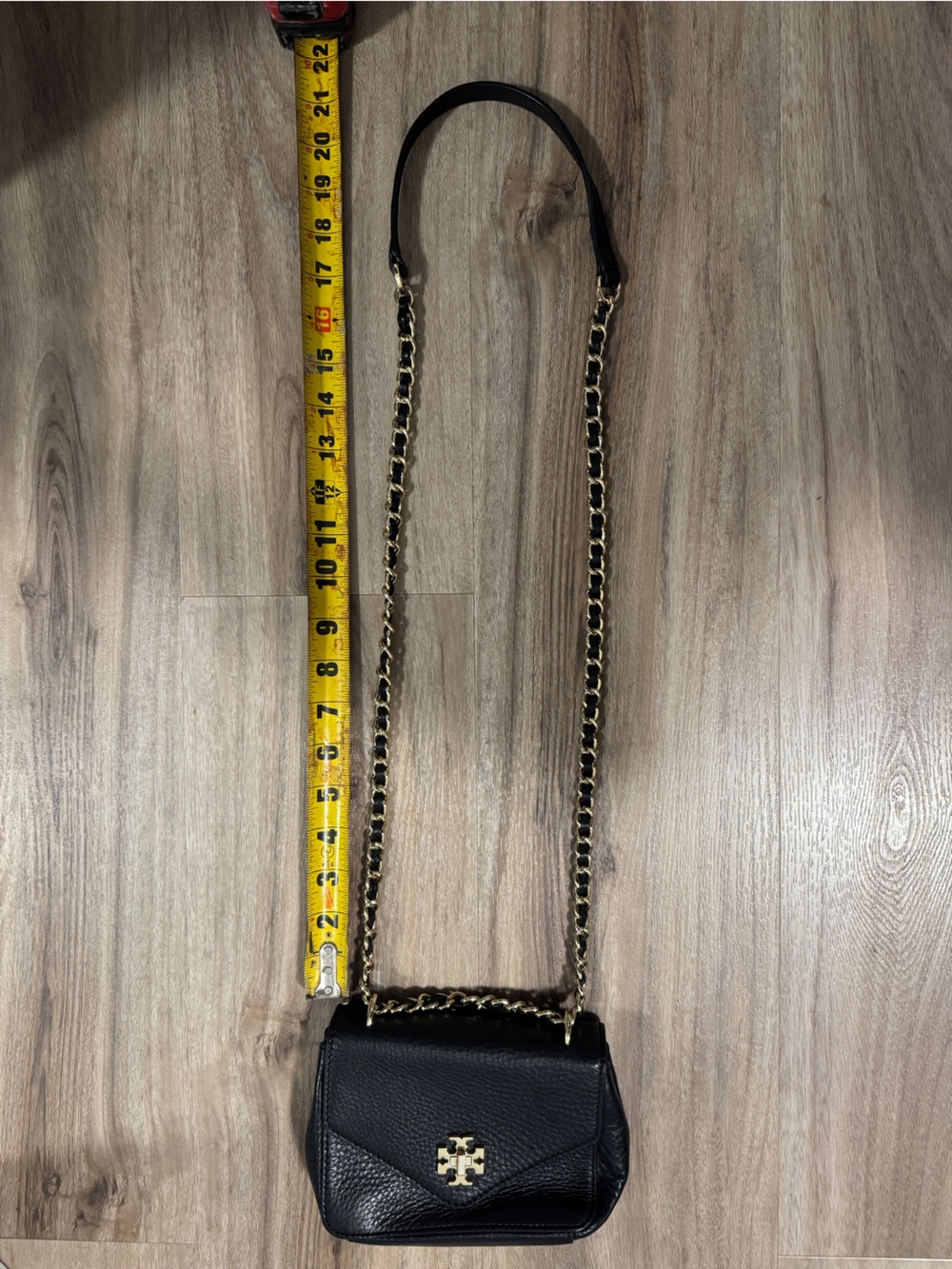 Tory Burch Kira Black Pebbled Leather Chain Crossbody Mini Bag with Gold Logo - Picture 7 of 9